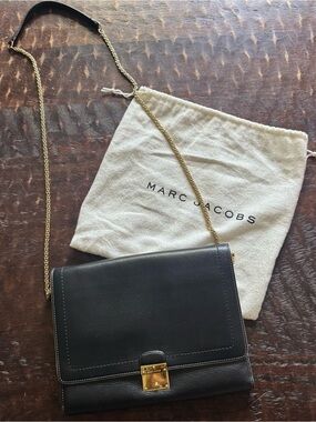 Marc Jacobs Black Leather Crossbody with Gold Chain Strap
